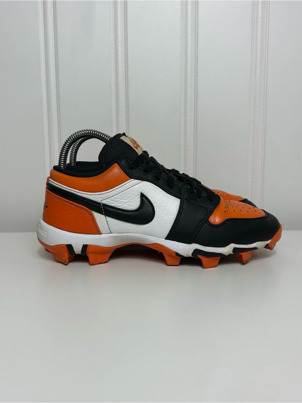 Jordan 1 low cleats shattered backboard starfish black orange white kids 6